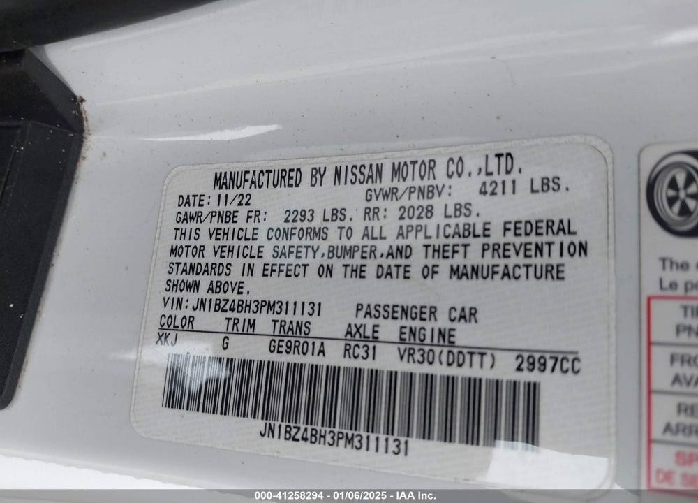 2023 NISSAN Z PERFORMANCE AUTO VIN: JN1BZ4BH3PM311131