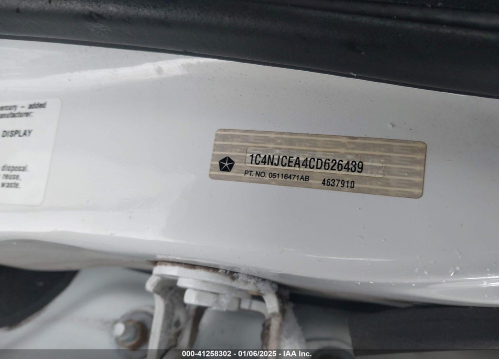 2012 JEEP COMPASS VIN: IC4NJCEA4CD626489