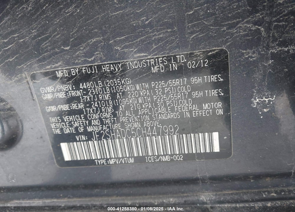 2012 SUBARU FORESTER 2.5X PREMIUM VIN: JF2SHADC5CH447992