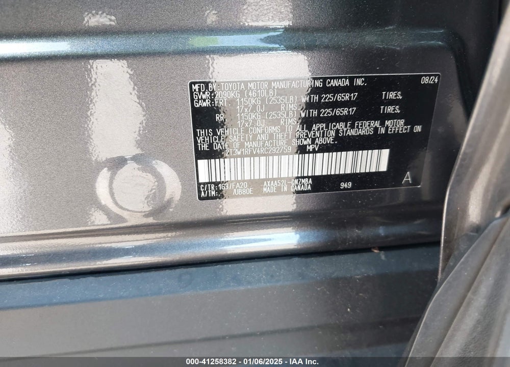 2024 TOYOTA RAV4 XLE VIN: 2T3W1RFV4RC292759
