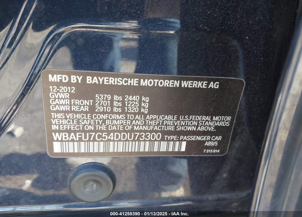 2013 BMW 535I VIN: WBAFU7C54DDU73300
