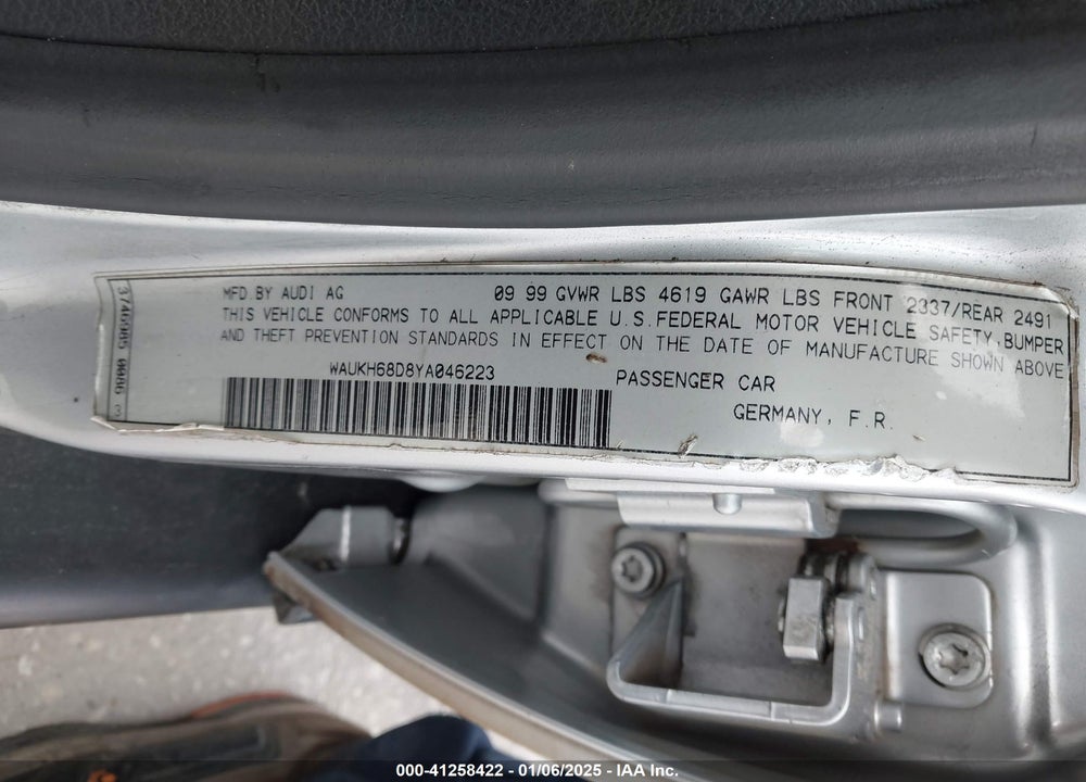 2000 AUDI A4 2.8 AVANT VIN: WAUKH68D8YA046223