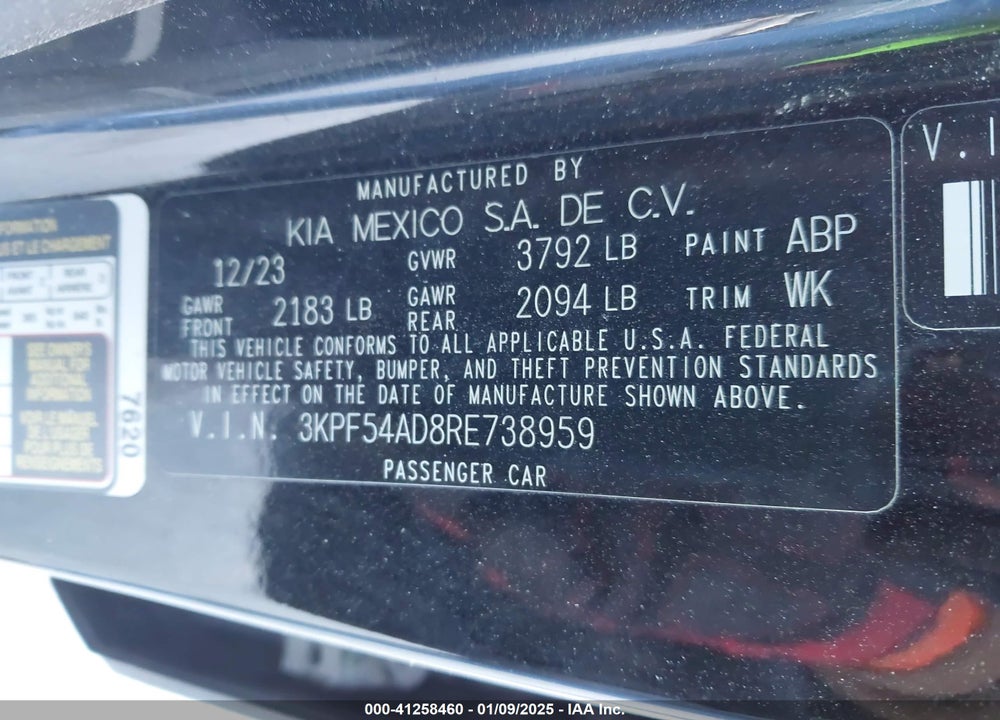 2024 KIA FORTE GT LINE VIN: 3KPF54AD8RE738959