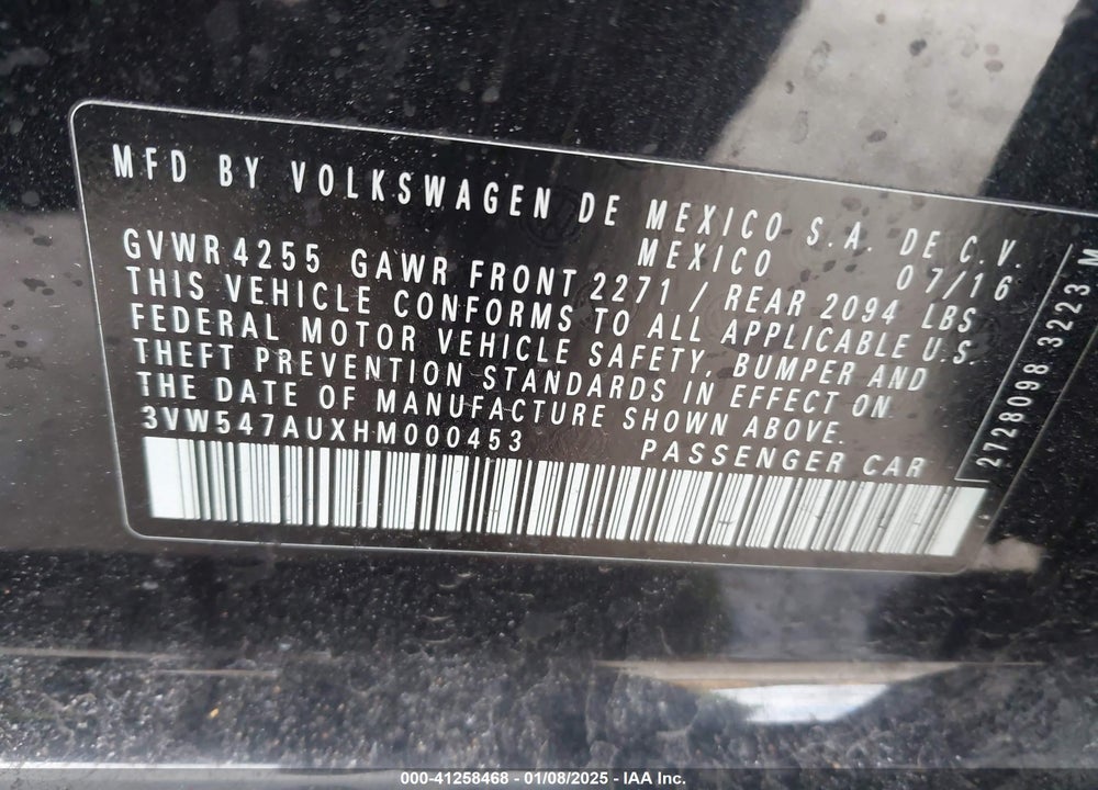 2017 VOLKSWAGEN GTI VIN: 3VW547AUXHM000453