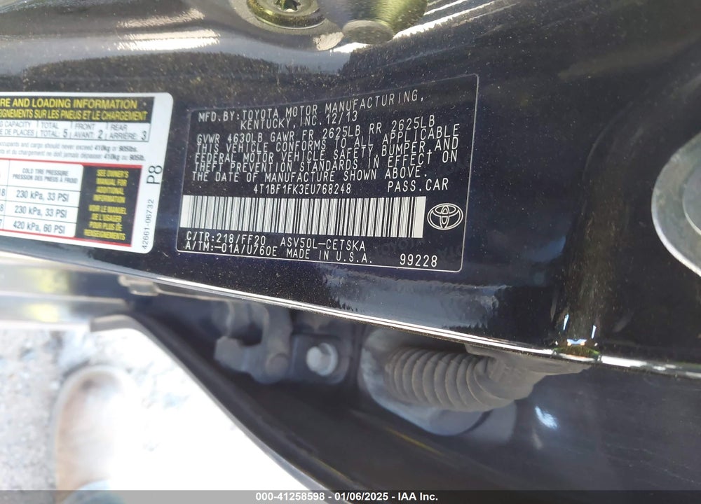 2014 TOYOTA CAMRY VIN: 4T1BF1FK3EU768248