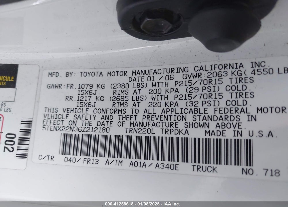 2006 TOYOTA TACOMA VIN: 5TENX22N36Z212180
