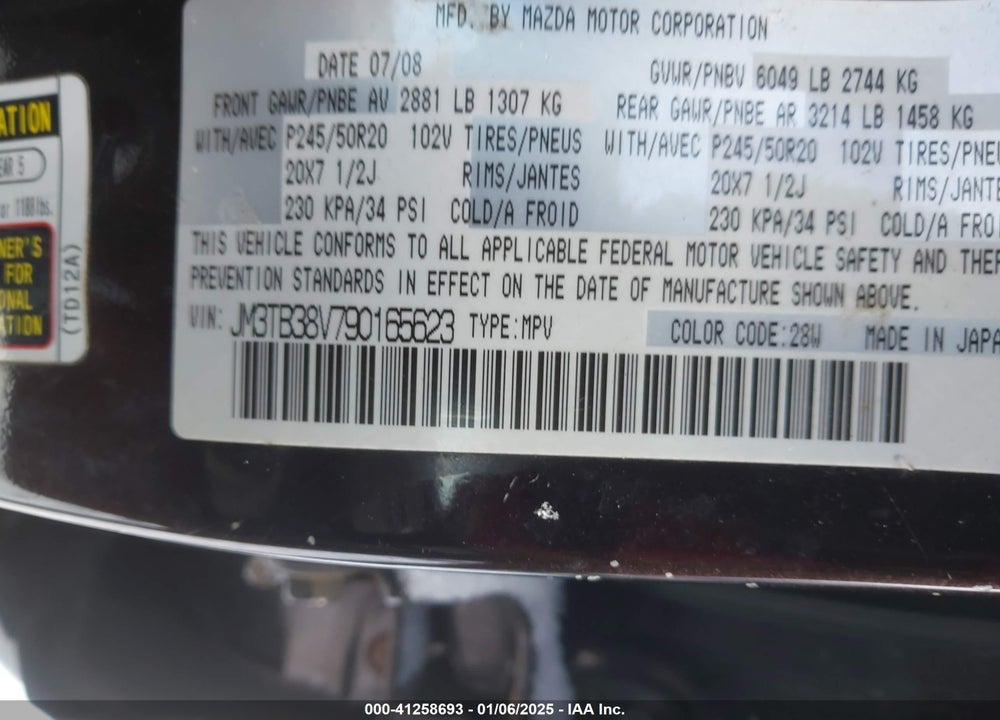 2009 MAZDA CX-9 GRAND TOURING VIN: JM3TB38V790165623