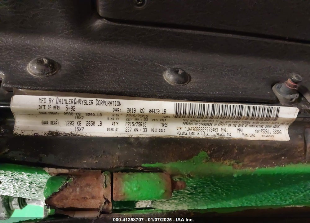 2002 JEEP WRANGLER X VIN: 1J4FA39S92P772403