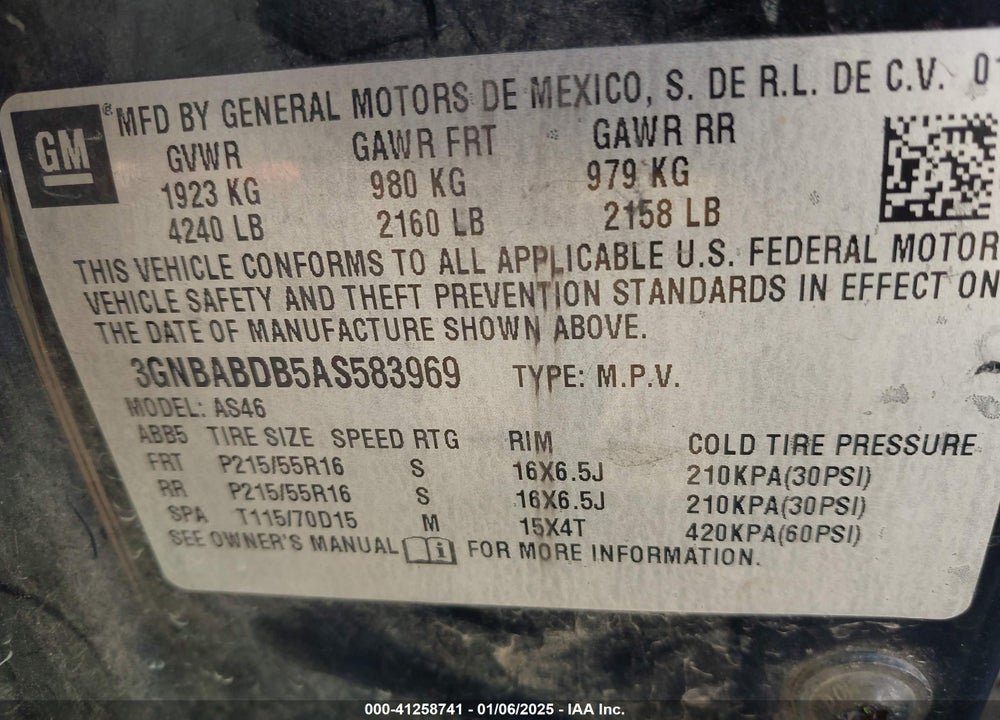 2010 CHEVROLET HHR LT VIN: 3GNBABDB5AS583969