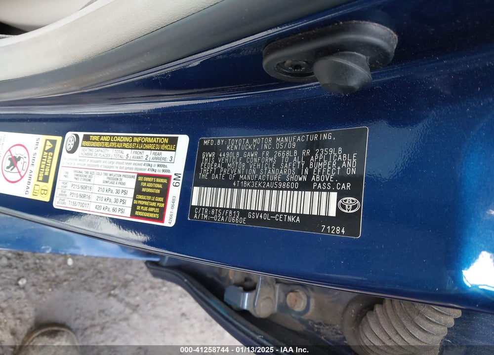 2010 TOYOTA CAMRY LE V6 VIN: 4T1BK3EK2AU598600