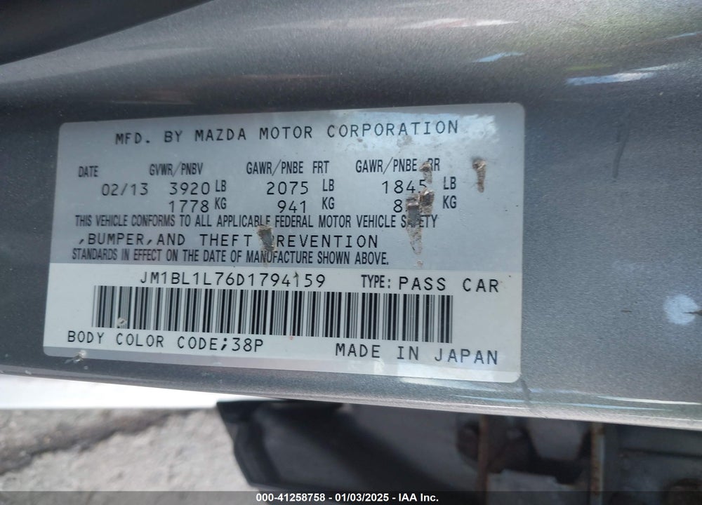 2013 MAZDA MAZDA3 VIN: JM1BL1L76D1794159