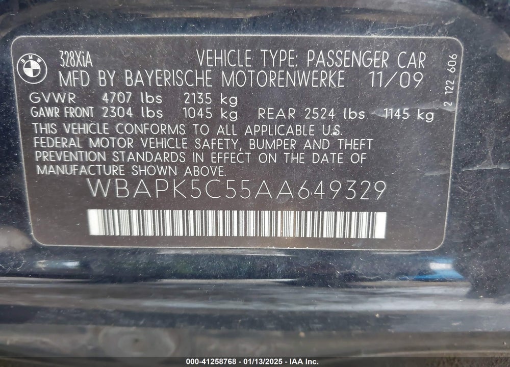 2010 BMW 328I XDRIVE VIN: WBAPK5C55AA649329