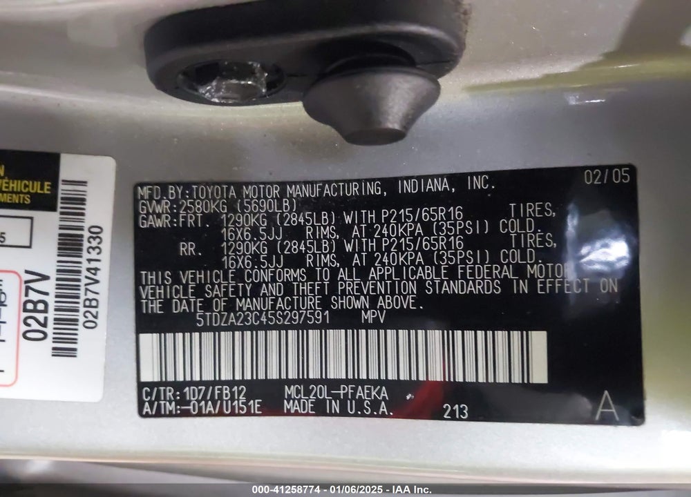 2005 TOYOTA SIENNA LE VIN: 5TDZA23C45S297591