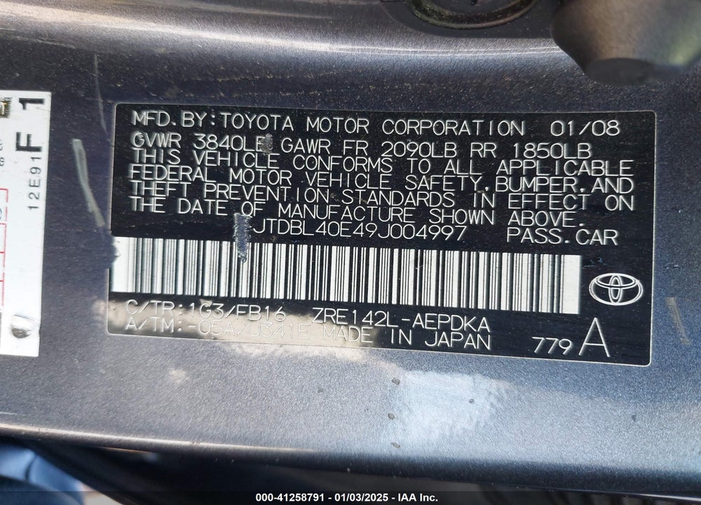 2009 TOYOTA COROLLA LE VIN: JTDBL40E49J004997