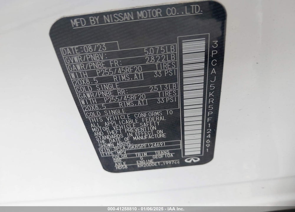 2023 INFINITI QX55 ESSENTIAL AWD VIN: 3PCAJ5KR5PF124691