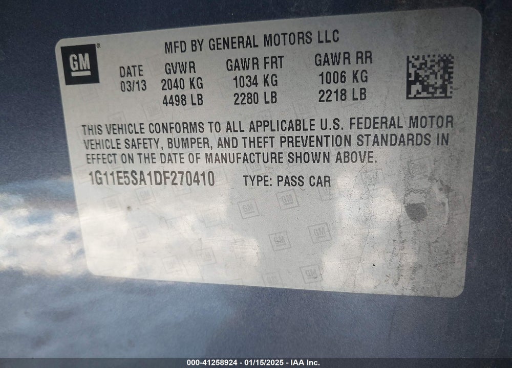2013 CHEVROLET MALIBU 2LT VIN: 1G11E5SA1DF270410