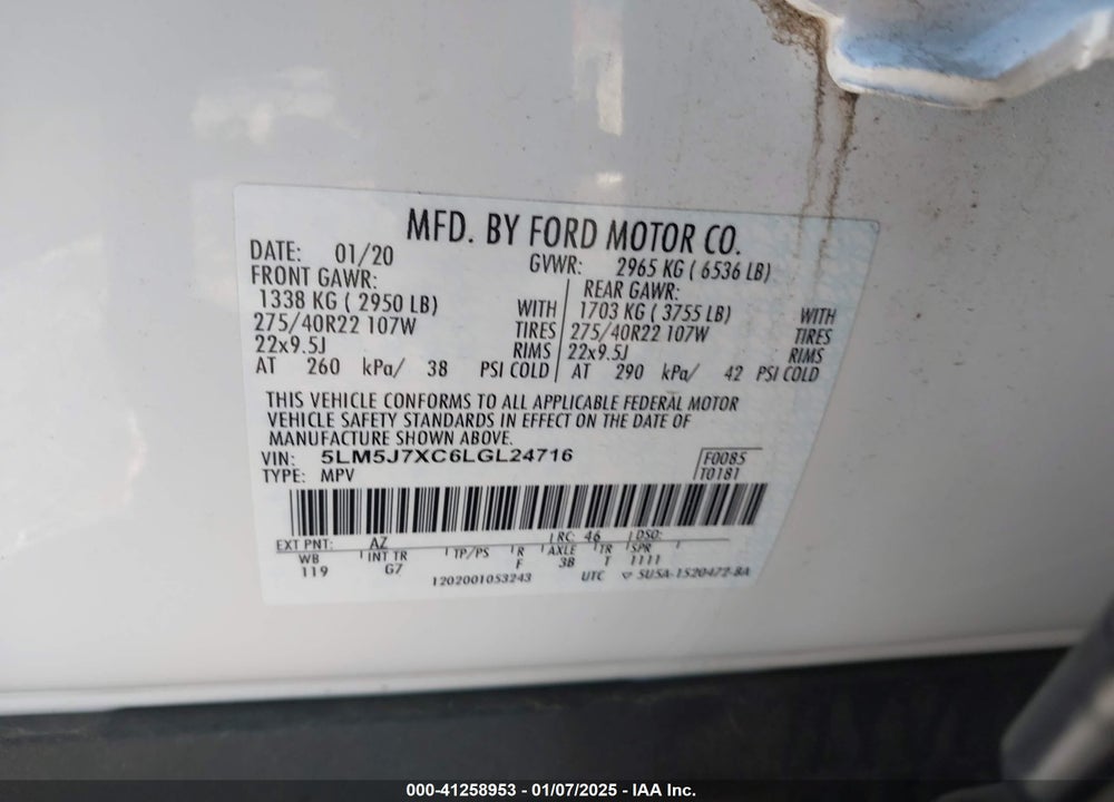 2020 LINCOLN AVIATOR RESERVE VIN: 5LM5J7XC6LGL24716
