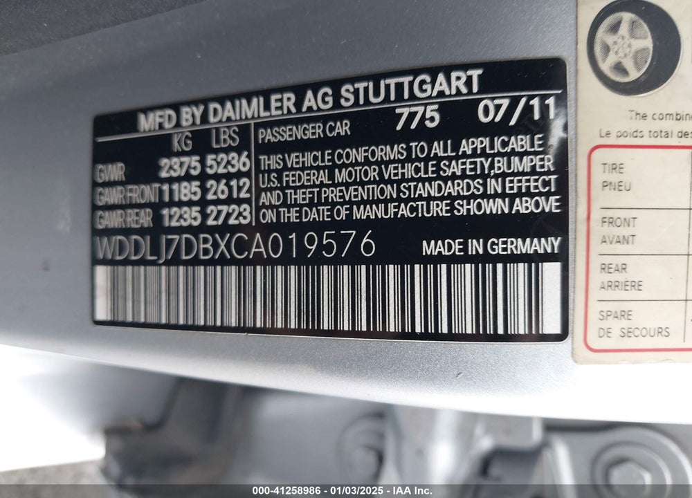 2012 MERCEDES-BENZ CLS 550 VIN: WDDLJ7DBXCA019576