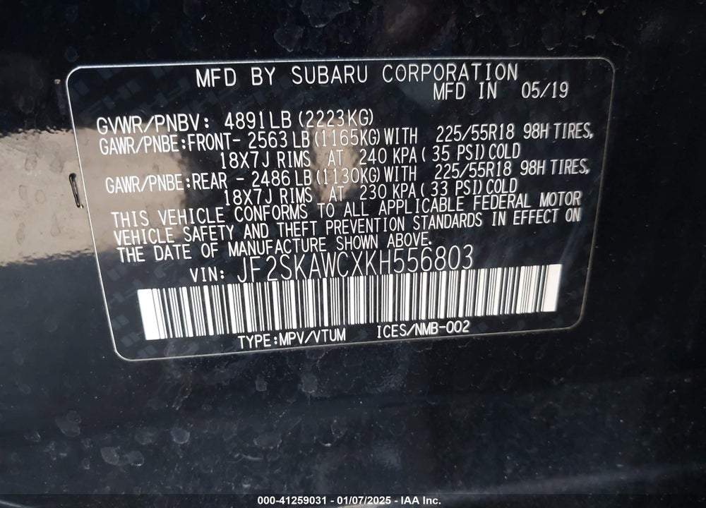 2019 SUBARU FORESTER TOURING VIN: JF2SKAWCXKH556803