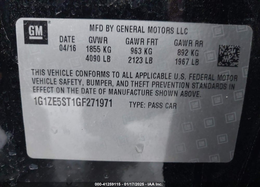 2016 CHEVROLET MALIBU VIN: 1G1ZE5ST1GF271971