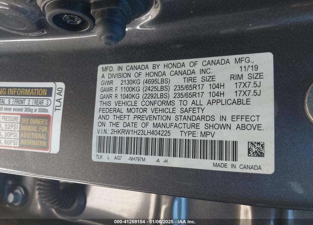2020 HONDA CR-V 2WD LX VIN: 2HKRW1H23LH404225