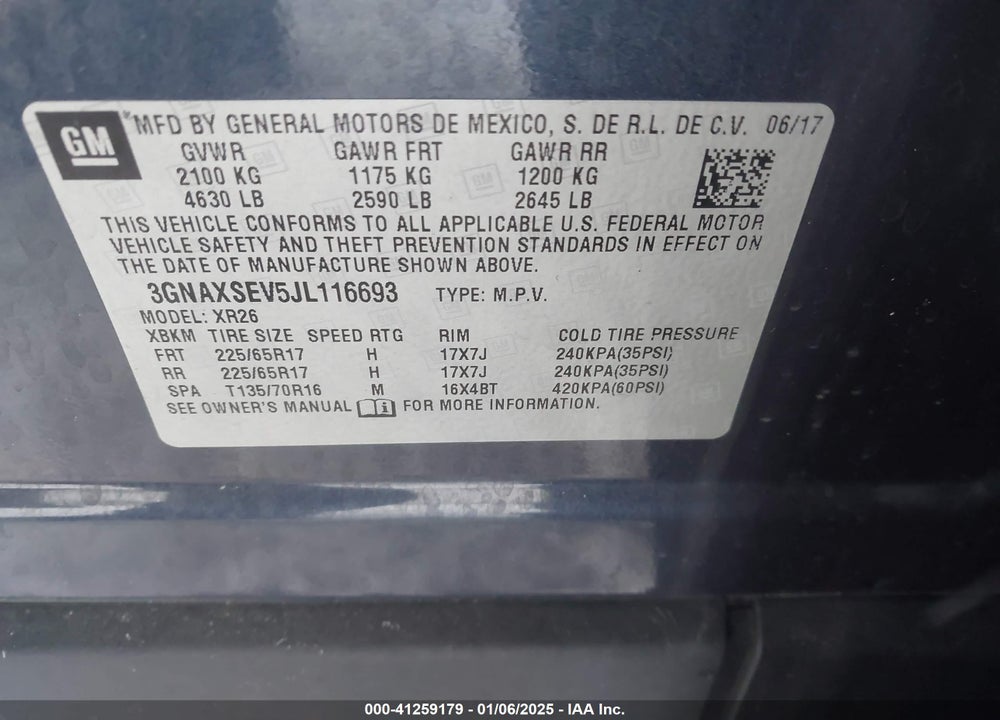 2018 CHEVROLET EQUINOX LT VIN: 3GNAXSEV5JL116693