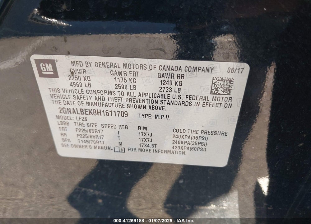 2017 CHEVROLET EQUINOX LS VIN: 2GNALBEK8H1611709