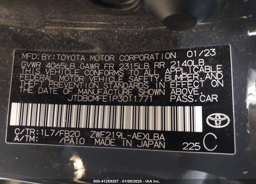 2023 TOYOTA COROLLA VIN: JTDBCMFE1P3011771