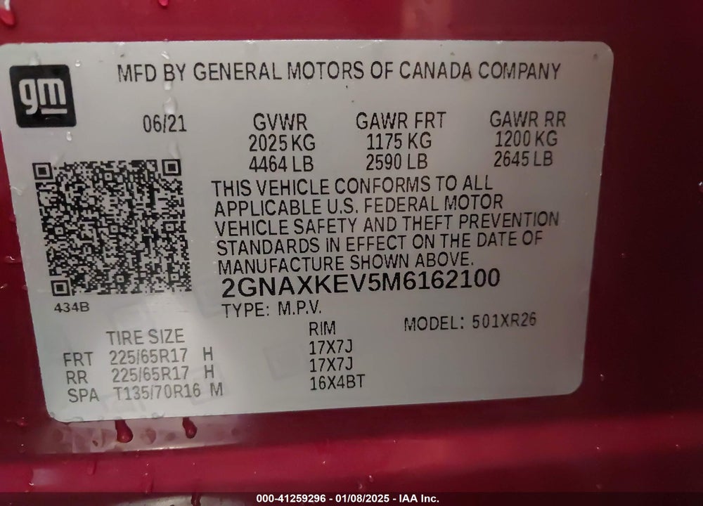 2021 CHEVROLET EQUINOX FWD LT VIN: 2GNAXKEV5M6162100