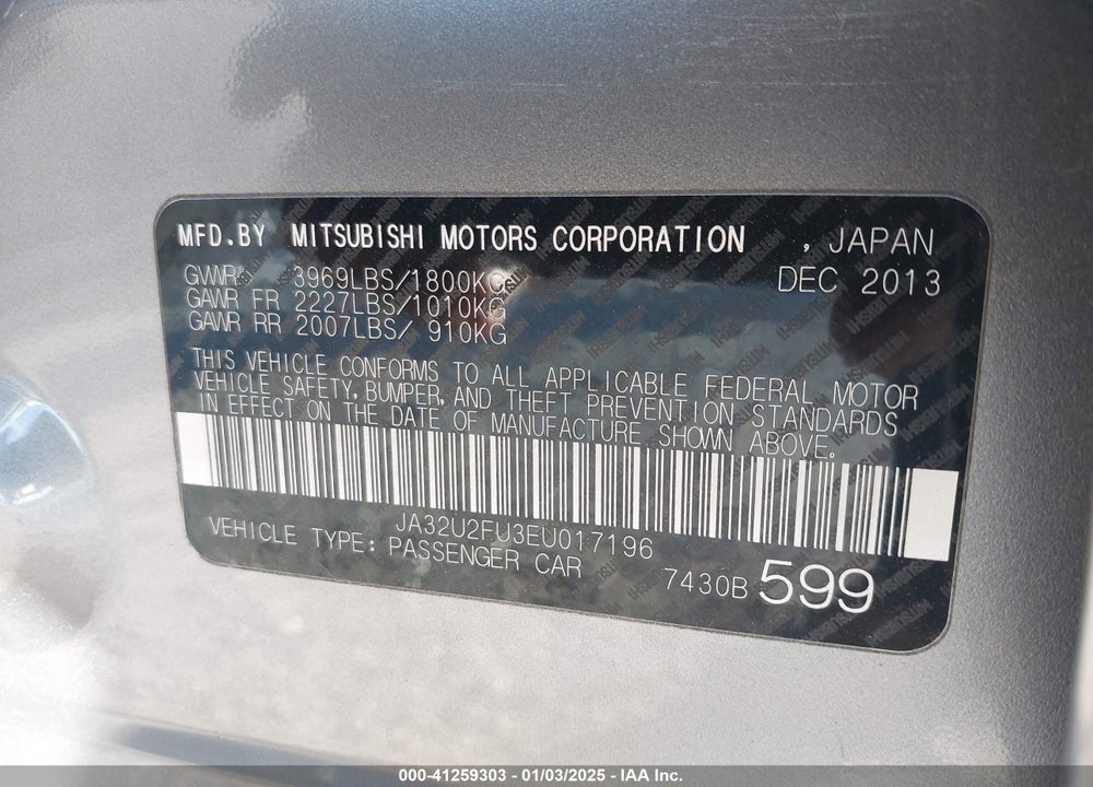 2014 MITSUBISHI LANCER ES VIN: JA32U2FU3EU017196
