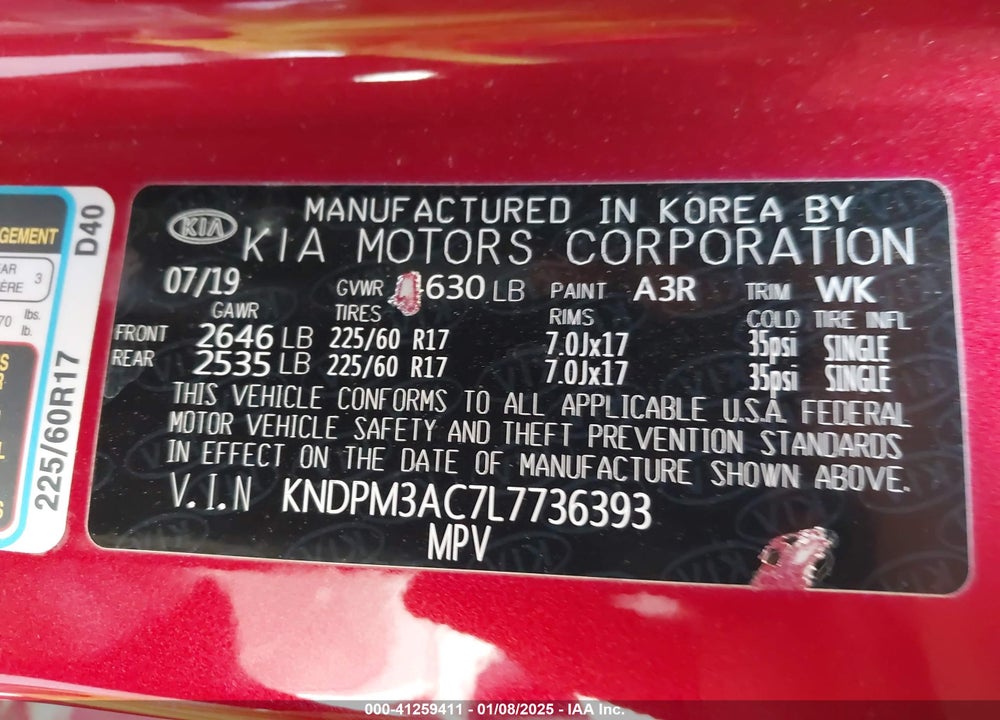 2020 KIA SPORTAGE LX VIN: KNDPM3AC7L7736393