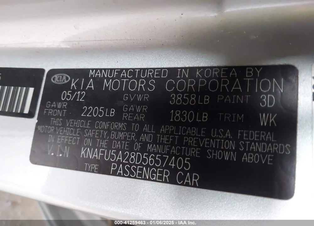 2013 KIA FORTE EX VIN: KNAFU5A28D5657405