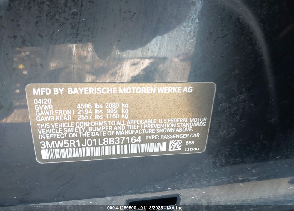 2020 BMW 330I VIN: 3MW5R1J01L8B37164