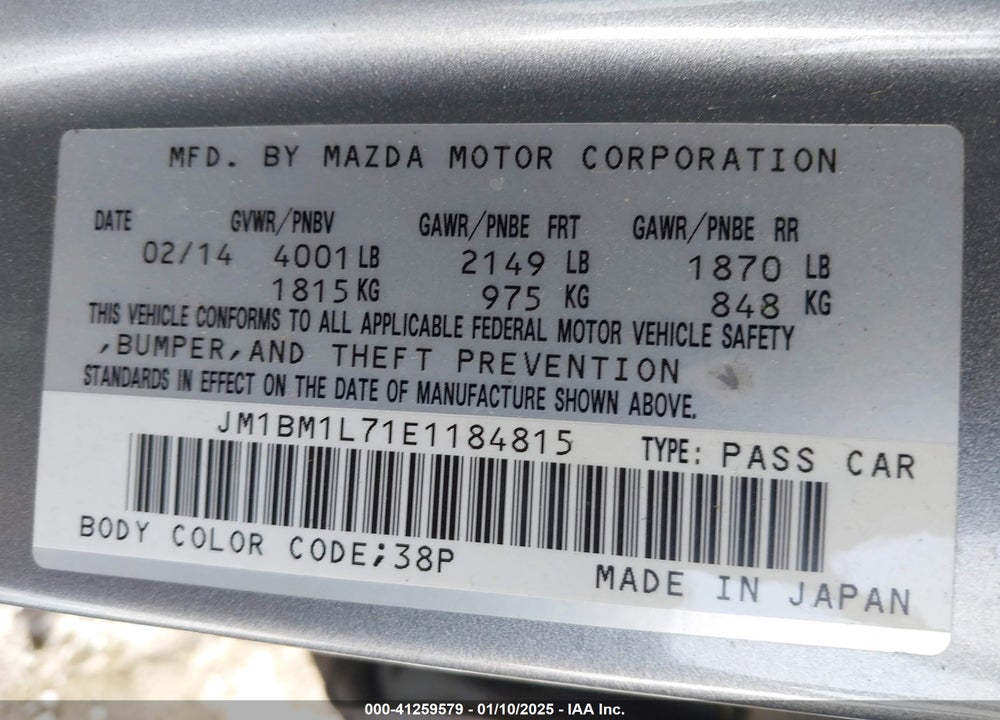 2014 MAZDA MAZDA3 VIN: JM1BM1L71E1184815