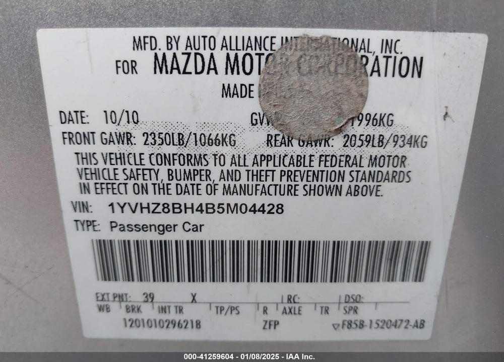 2011 MAZDA 6 I SPORT VIN: 1YVHZ8BH4B5M04428