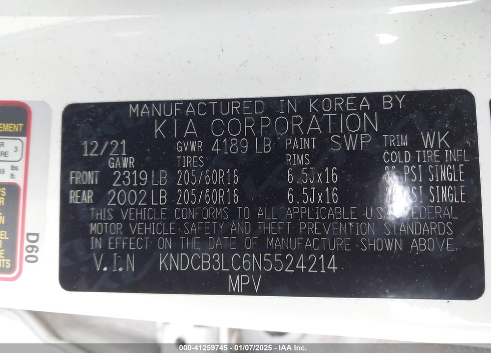 2022 KIA NIRO LXS SE VIN: KNDCB3LC6N5524214