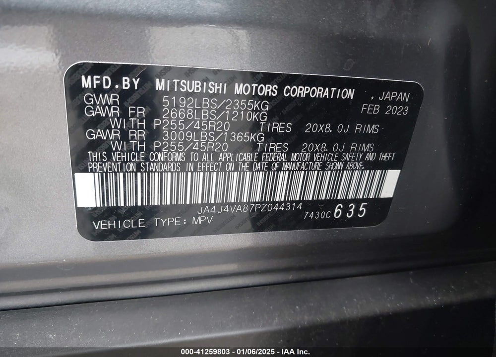 2023 MITSUBISHI OUTLANDER SEL 2.5 S-AWC/SEL 40TH ANNIVERSARY S-AWC/SEL BLACK EDITION S-AWC VIN: JA4J4VA87PZ044314