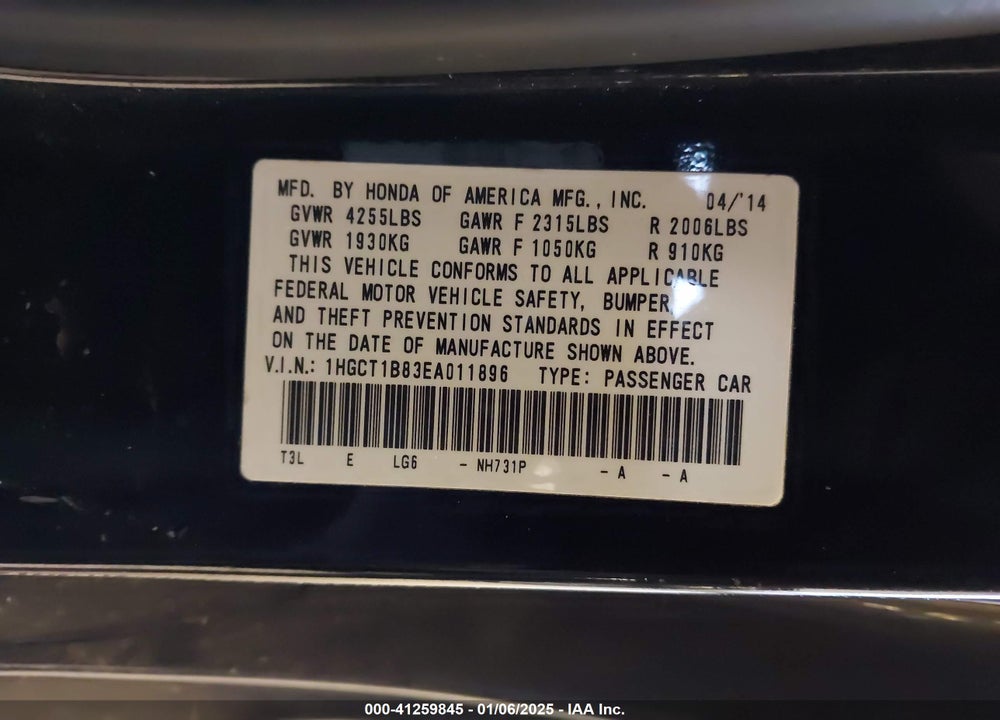 2014 HONDA ACCORD EX-L VIN: 1HGCT1B83EA011896