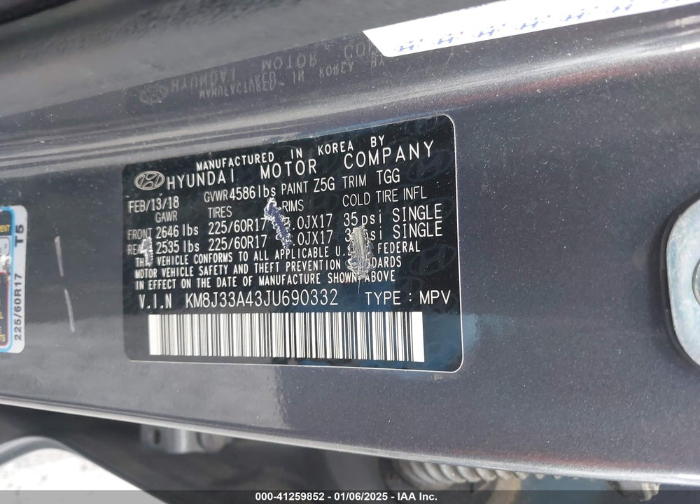 2018 HYUNDAI TUCSON SEL VIN: KM8J33A43JU690332