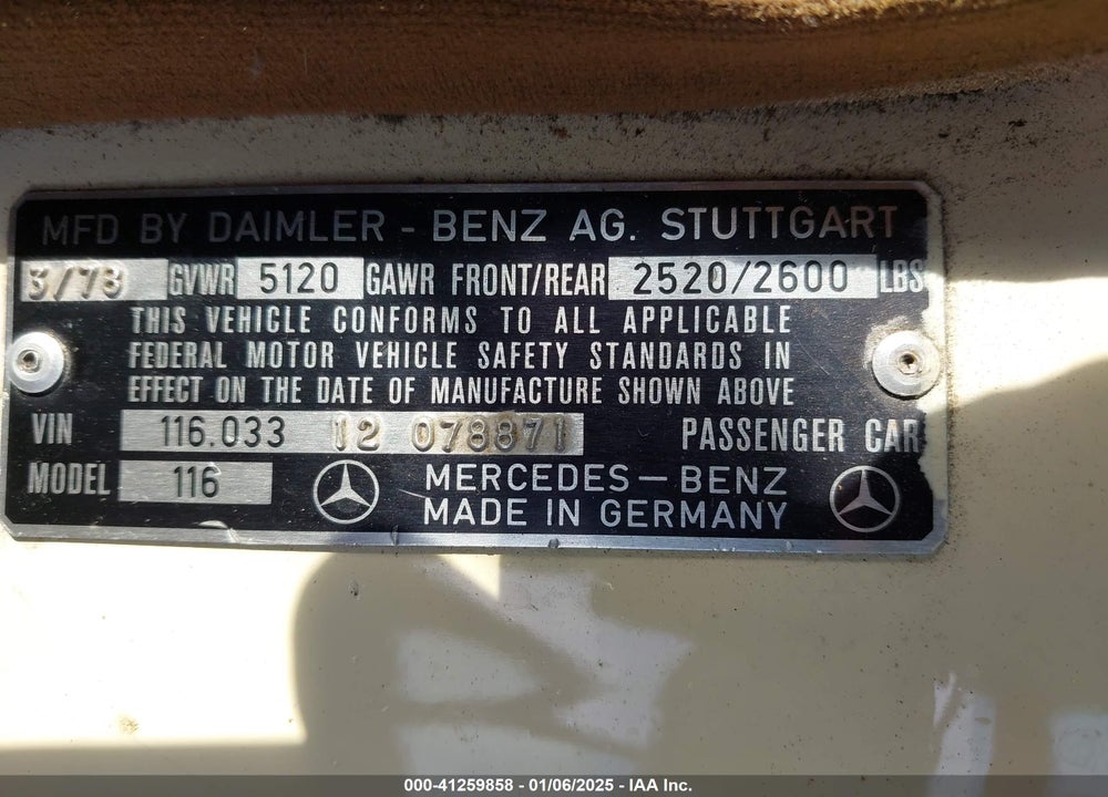 1978 MERCEDES-BENZ 450 SEL VIN: 116033-12078871