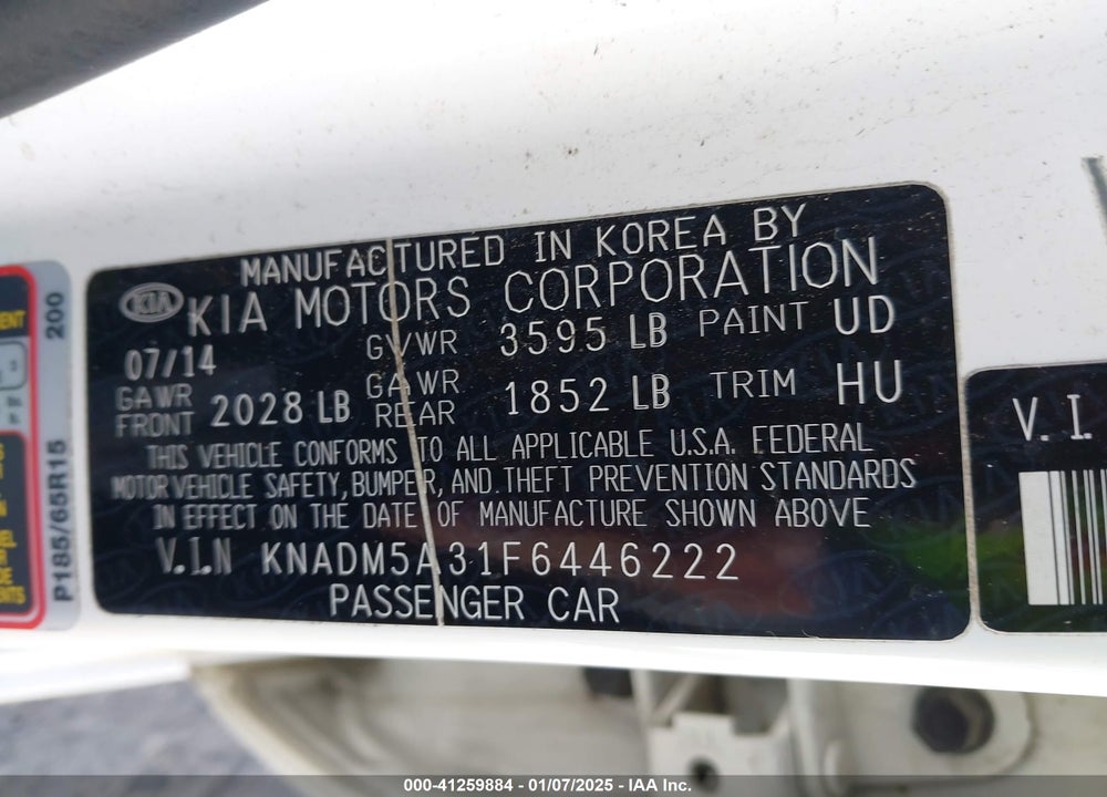2015 KIA RIO LX VIN: KNADM5A31F6446222