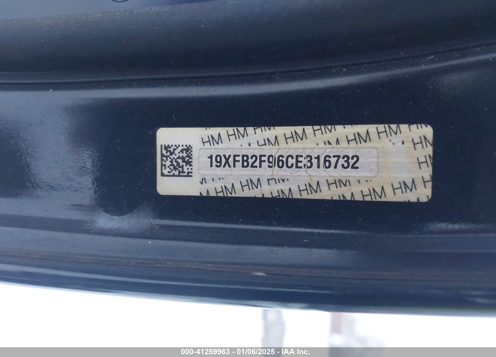2012 HONDA CIVIC VIN: 19XFB2F96CE316732