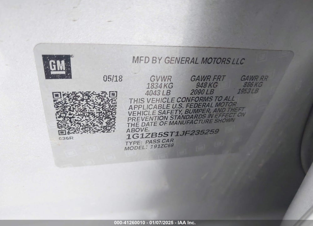 2018 CHEVROLET MALIBU 1LS VIN: 1G1ZB5ST1JF235259