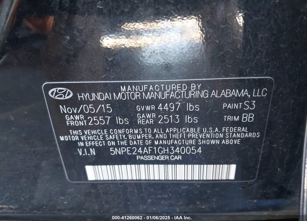 2016 HYUNDAI SONATA VIN: 5NPE24AF1GH340054
