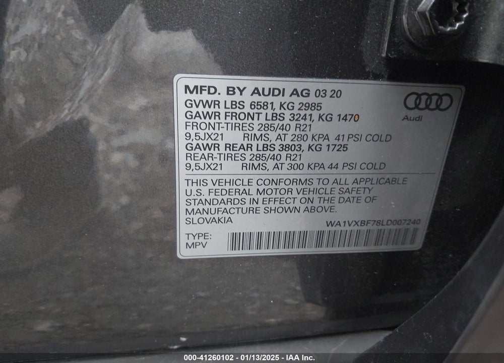 2020 AUDI Q7 PRESTIGE 55 TFSI QUATTRO TIPTRONIC VIN: WA1VXBF78LD007240