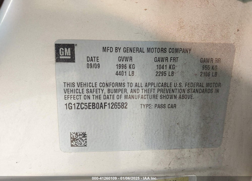2010 CHEVROLET MALIBU VIN: 1G1ZC5EB0AF126582