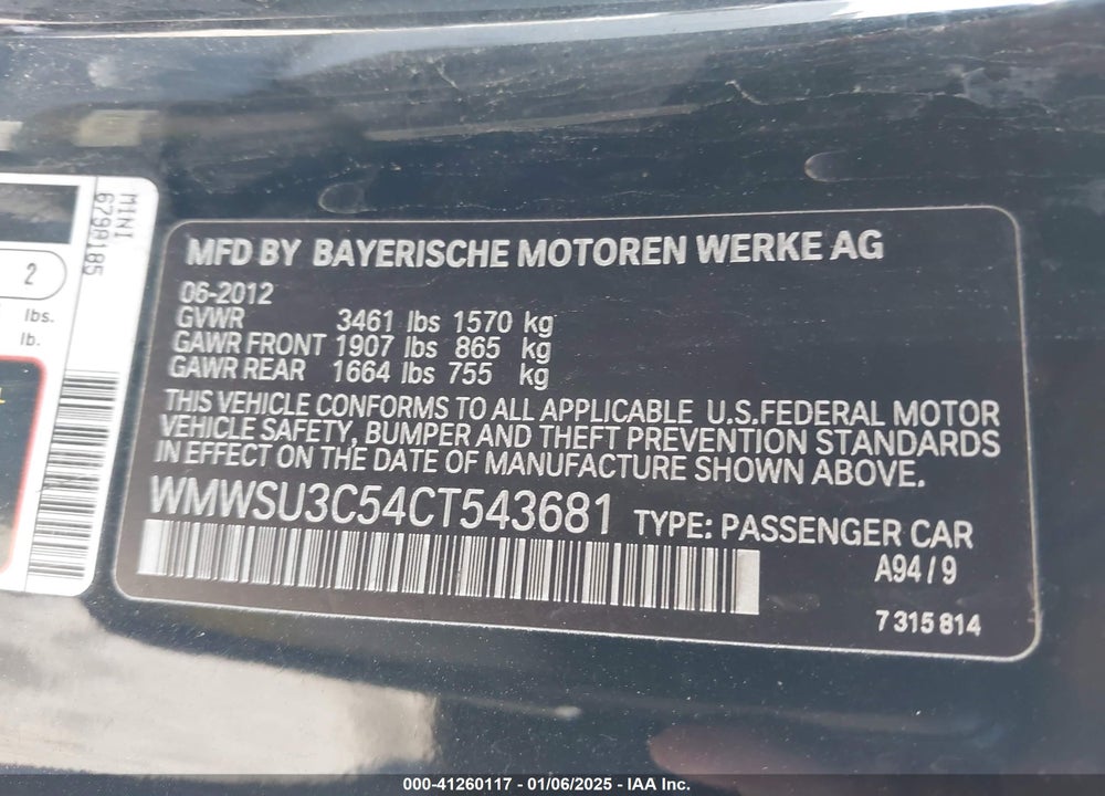 2012 MINI COOPER VIN: WMWSU3C54CT543681