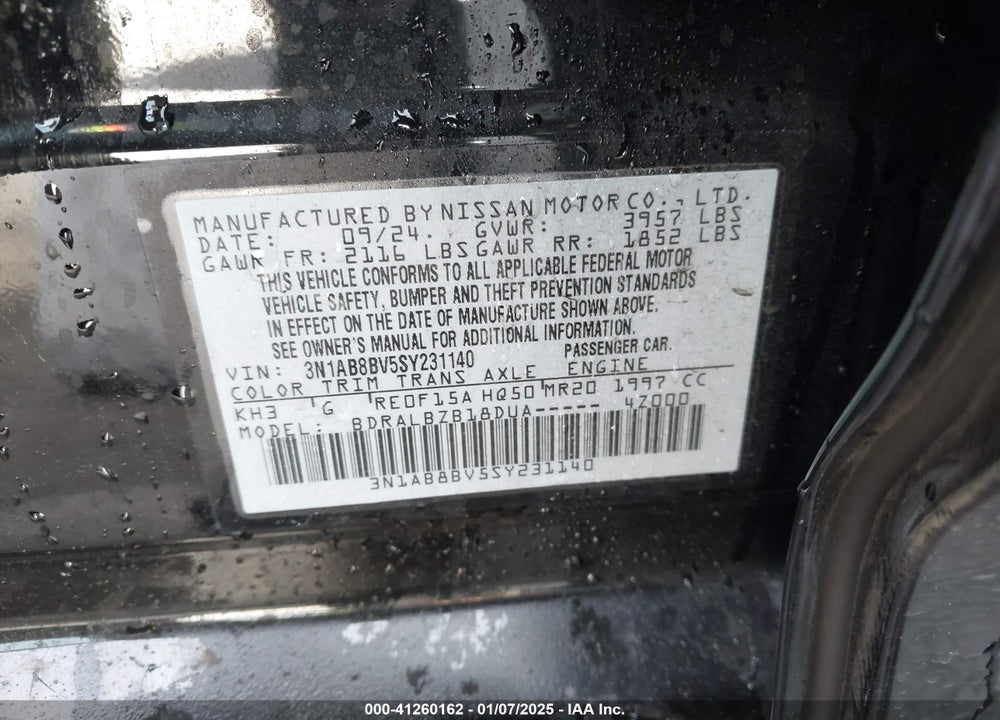 2025 NISSAN SENTRA S VIN: 3N1AB8BV5SY231140