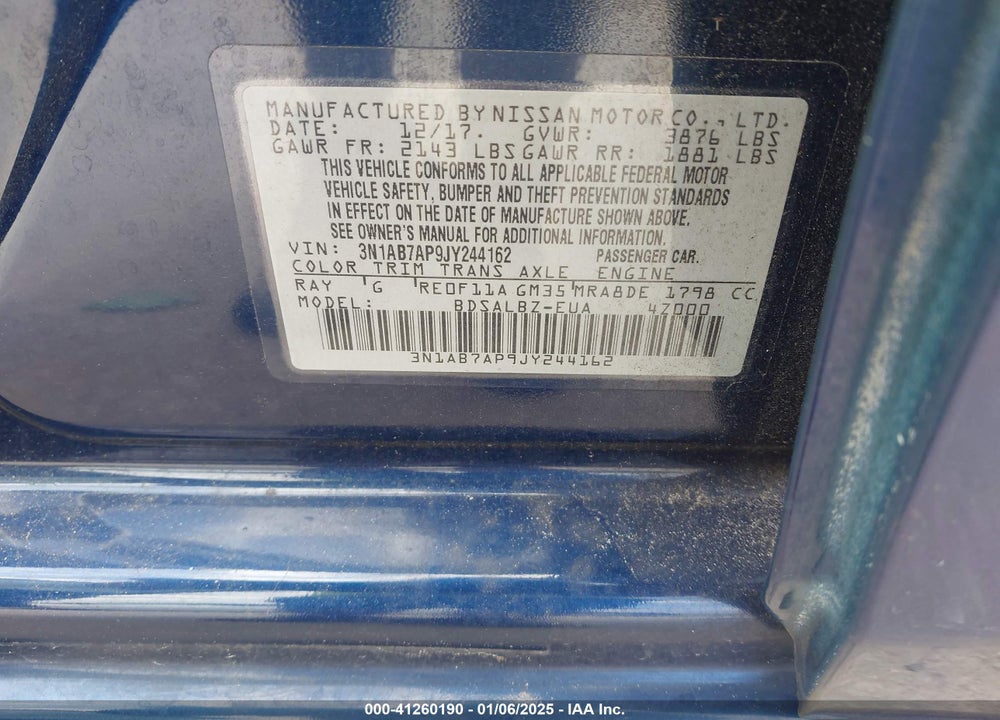 2018 NISSAN SENTRA VIN: 3N1AB7AP9JY244162