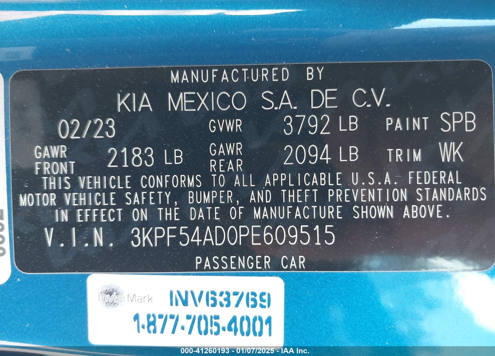 2023 KIA FORTE VIN: 3KPF54AD0PE609515